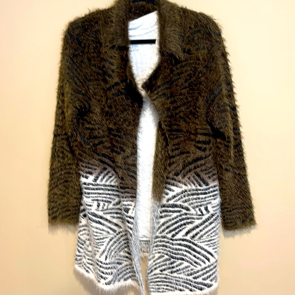 Eyelash knit L long sweater w/ lapel